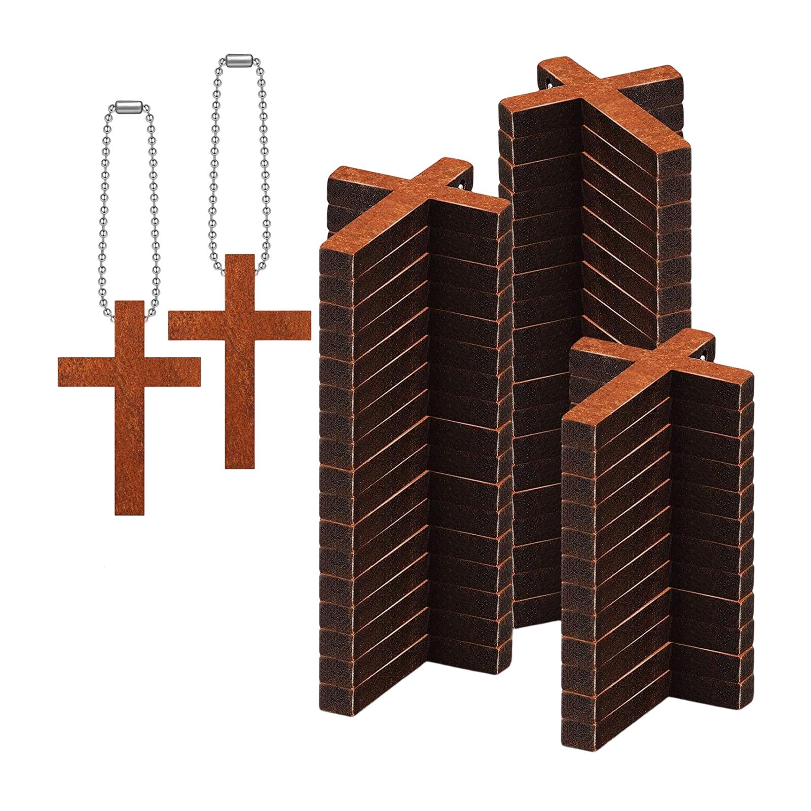 50Pcs Cross Pendants Handcrafted Jewelry Making Accessory Wooden Crucifix