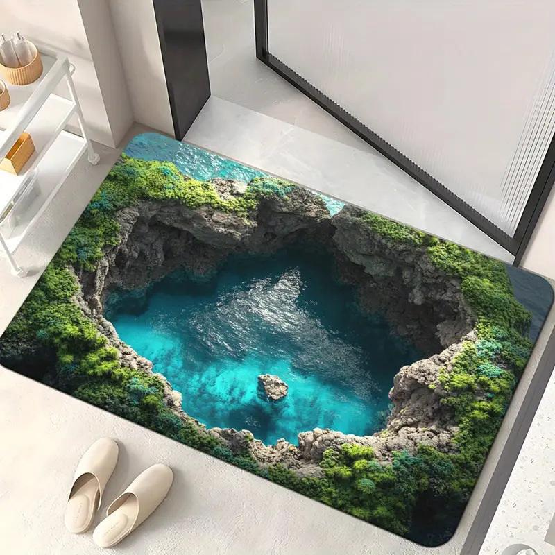 3D Visuelle Polyester Stoff Fußmatte für Haushalt Badezimmertür, Saugfähige und Rutschfeste Fußmatte, Pflegeleicht