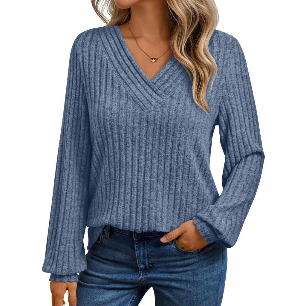 Women's Long Sleeve V-Neck T-Shirt Casual Basic Top for Everyday Wear