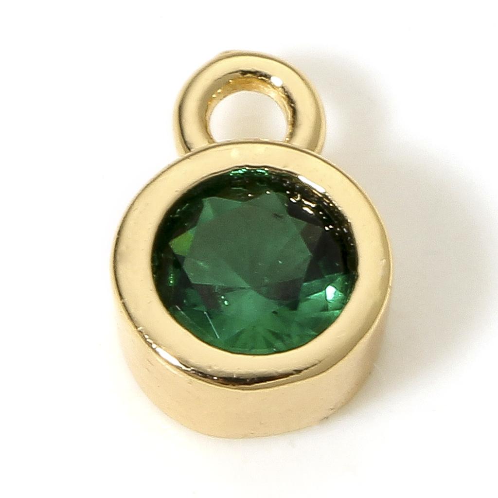 2PCs Classic Brass Birthstone Charms For Necklace DIY 18K Real Gold Plated Round Multicolour Cubic Zirconia Pendant 8mm x 5.5mm