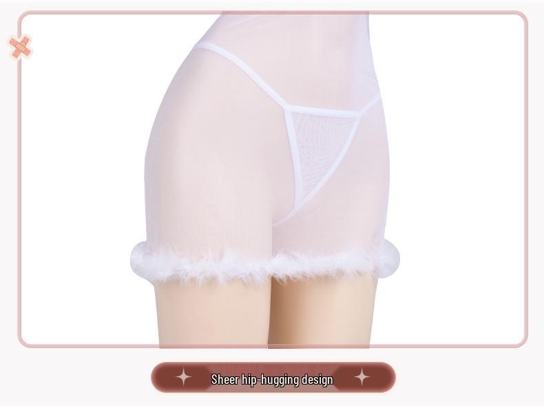 Man Yan Sexy Nurse Bodycon Mini Skirt with Halterneck Cross Back and Fringe Details.