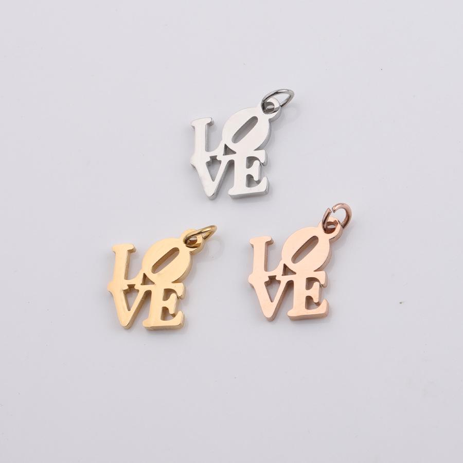 16x19mm Love Hollow English Pendant with 0.8x5mm Hanging Ring - Stainless Steel Jewelry Accessory