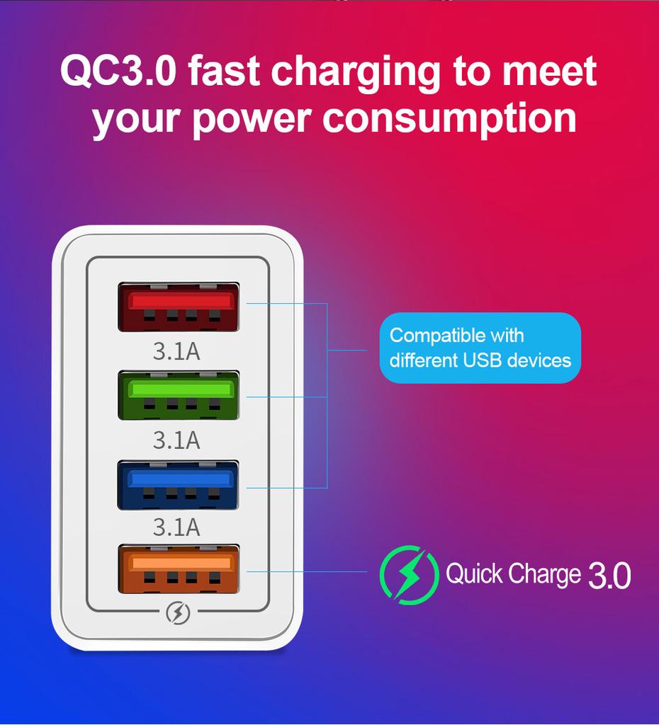 USB Hızlı Şarj 3.0 QC 18W USB Şarj Cihazı Xiaomi Redmi Note 9 8 7 pro QC3.0 Hızlı Şarj USB Telefon Şarj Cihazı IPHONE 12 mini