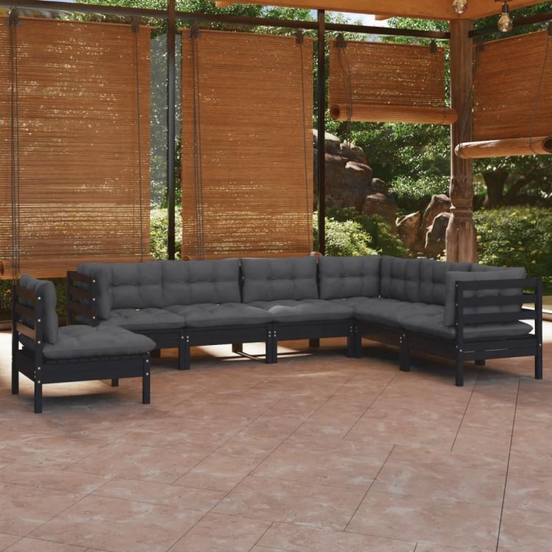 Day and Night - Day and Night Garden Furniture 7 Pieces and Cushions Black Solid Pine Wood