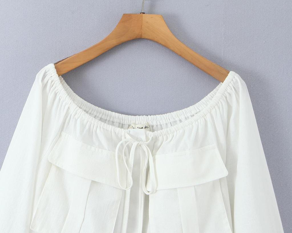 2025 Autumn European & American Style Women's White One-Shoulder Tie-Up Top