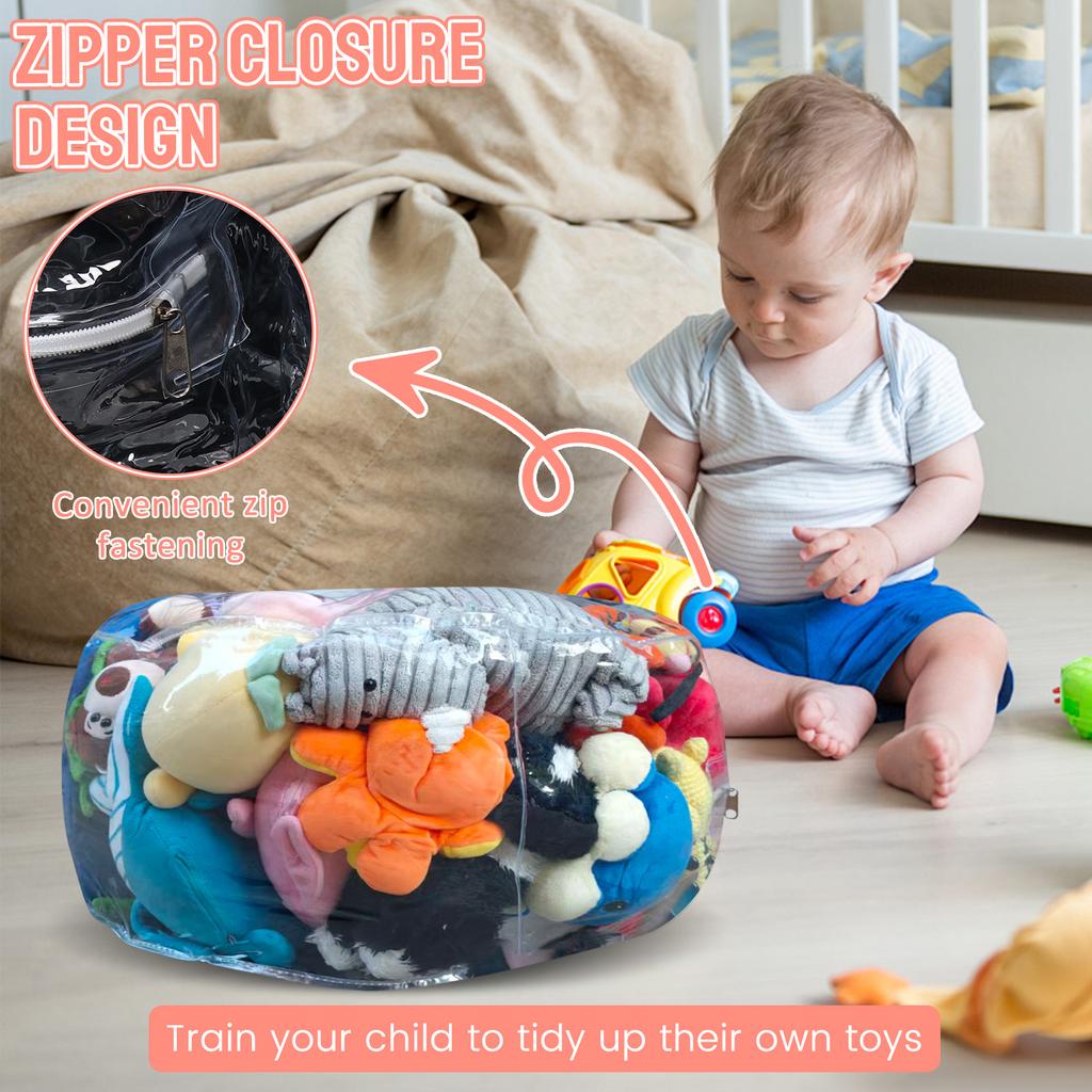 50/150/180L Transparent Children Plush Toys Storage Chair Cover Bean Bag With Zipper Lazy Sofas Seat Doll Tatami Storage Bags