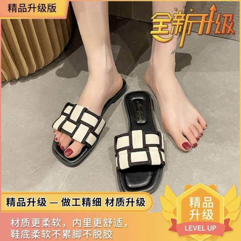 Size 35-43, Large Size Women's Shoes Flat Slippers Women's Summer Wear Fashionable and Versatile One-word Drag 41 Beach Sandals