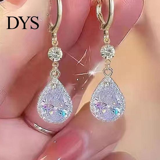 Girls Earrings 1 Pair Dangle Water Drop Pendant Elegant Golden Hypoallergenic Sparkling Rhinestone Women Fashion Jewelry