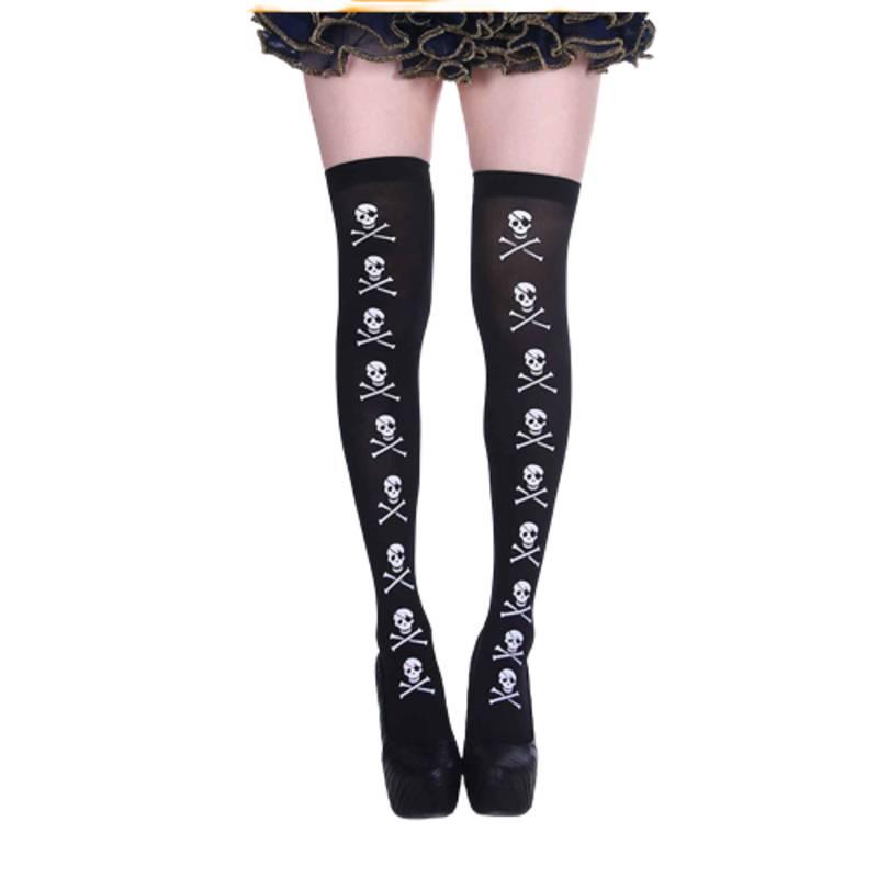 Skeleton Halloween Silk Stockings Woman Black Knee High Socks Ghost Props House