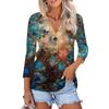 Women's Fashion Casual Printing Button-down Shirt 3/4 Long Sleeve Tops