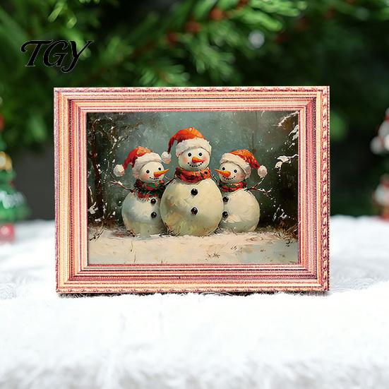 Christmas Refrigerator Magnets 3Pcs Light-up Frame Magnet, Vintage Wooden Picture Frames with Lights Fridge Glowing Magnetic Holder for Cabinet Locker