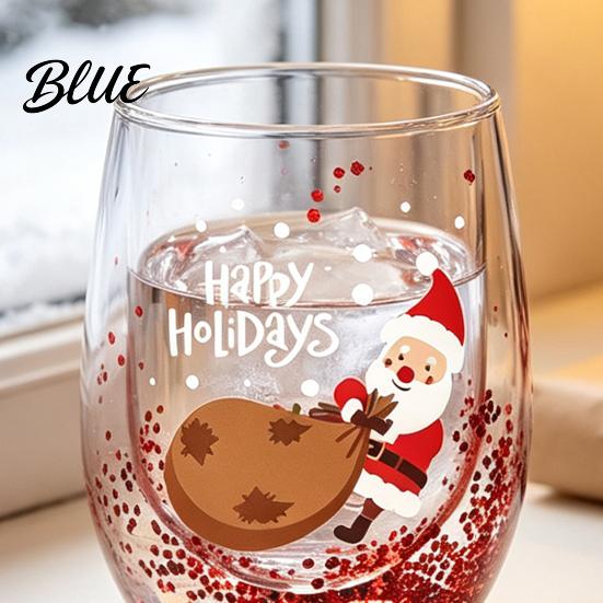 Double Layered Juice Glass Layer Cup with Santa Claus/Small Tree/Stack/Bag Patterns Decor Family Gathering Tableware Quicksand Sequins Clear