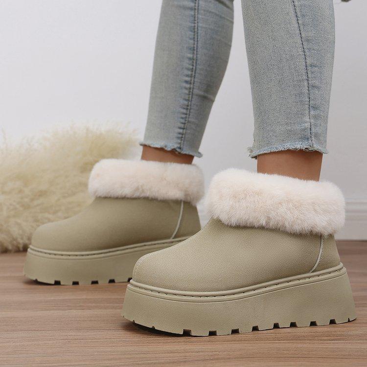 Large Size Thick-soled Snow Boots for Women's Autumn and Winter New Flipped Plush Thickened Warm Snow Boots for Women