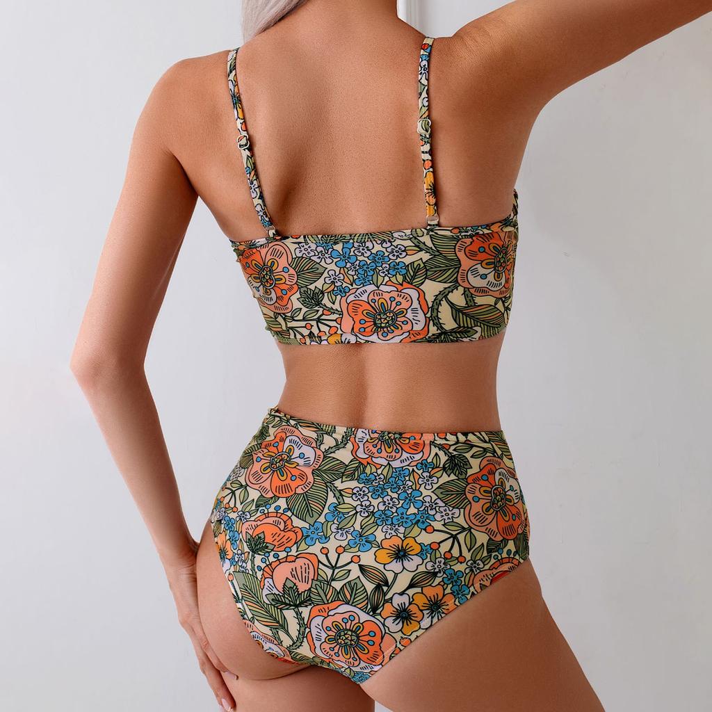 High Waisted Bikini For Women Sexy Bathing Suit Ruched Bikini Swimsuits Print Athletic Swimwear for Beach Casual Holiday