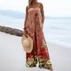 Womens Overalls Casual Print Wide Leg Jumpsuits Bib Rompers Sleeveless Straps With Pockets Outfits