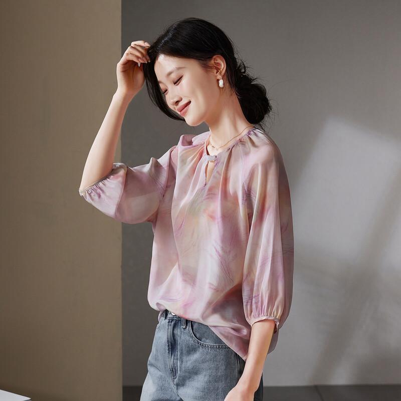SOFSIL Women s 100% Silk Printed Seven-Quarter Sleeve Blouse M
