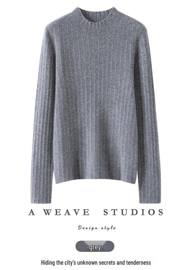2024 Women's Slim-Fit Ribbed Knit Half-High Collar Pullover - Flattering Cashmere Base Layer Top