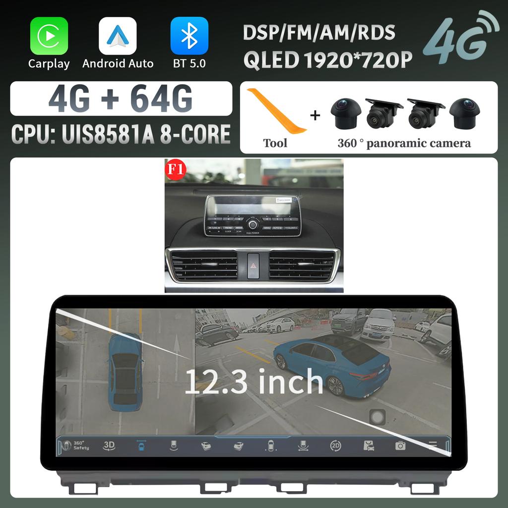 12.3"Car Radio Multimedia GPS For Mazda 3 Axela BM 2013-2017 Android 14 Navigation Wireless BT Carplay Head Unit Screen Stereo