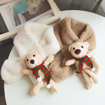 Little Bear Winter Plush Scarf: Cute Cartoon Furry Neck Warmer for Kids