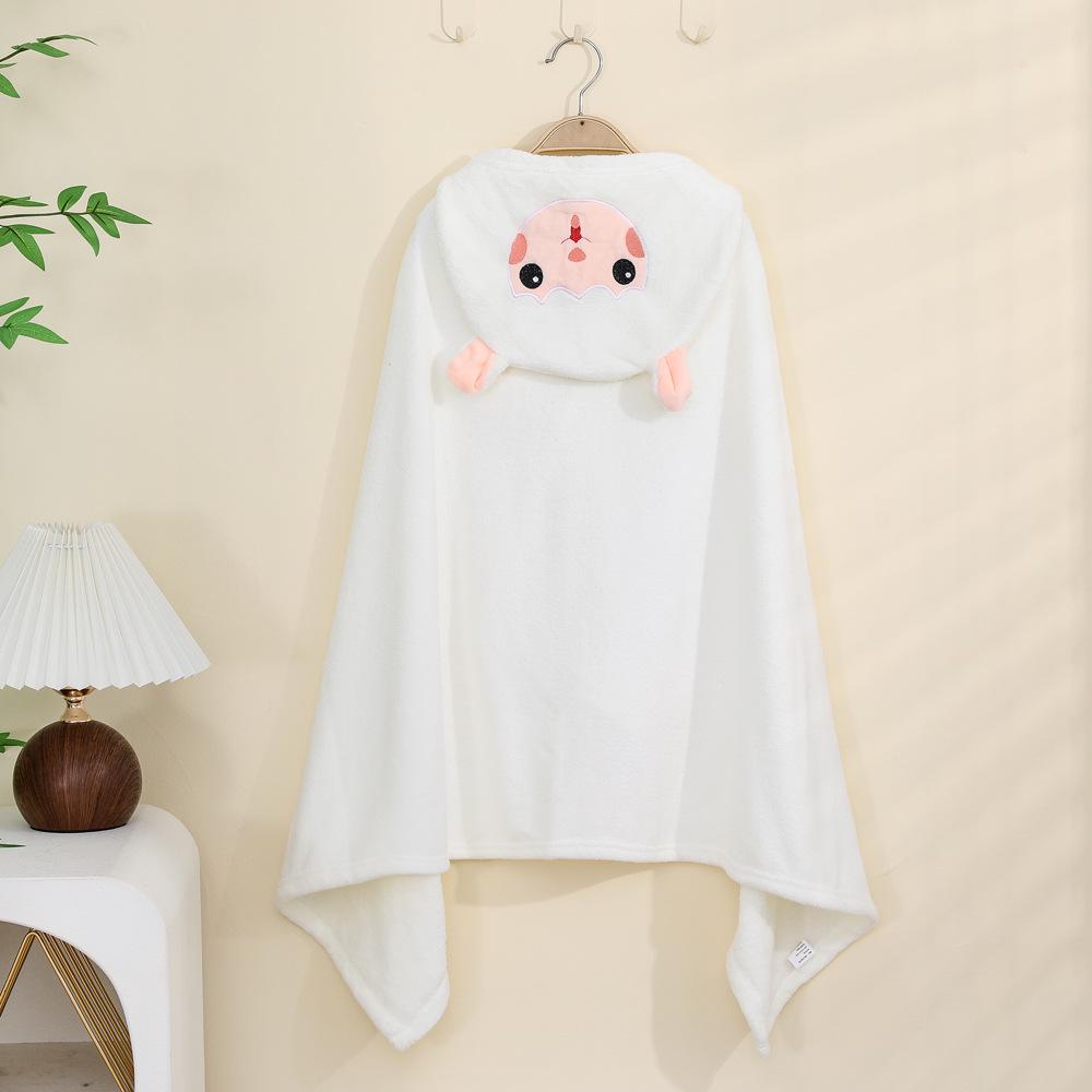 Children's Cartoon Hooded Coral Fleece Bathrobe Cape - Quick-drying Bath Towel Cloak