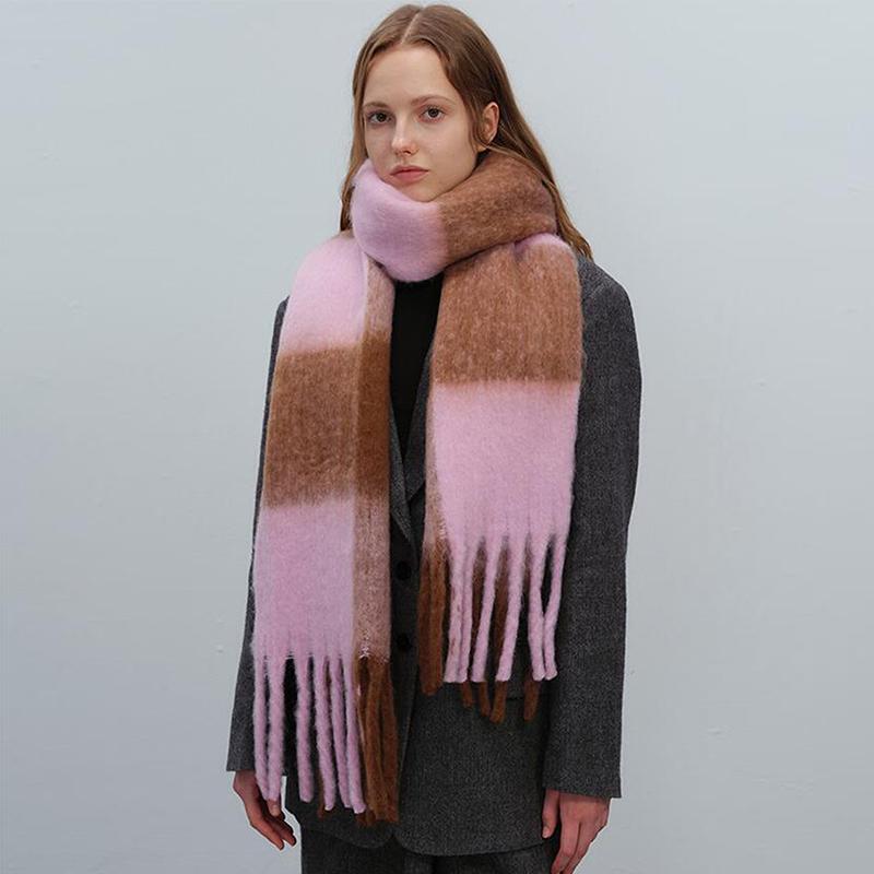 Luxury  Cashmere Womens Scarf Winter Thick Warm Color Block Wraps Female Pashmina Long Tassel Female Bufandas Thick Blanket