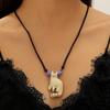 Retro Cute Beige Cat Pendant Black Rope Chain Necklace for Women Korean Winter Cartoon Animals Sweater Chain Jewelry Accessories