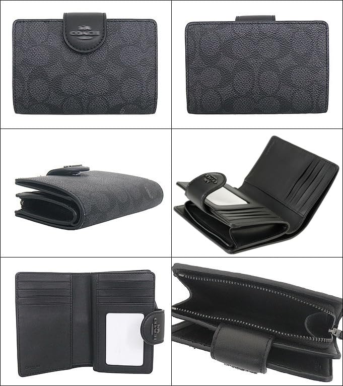 [My Organye] Women's Wallet, L-shaped Shoulder Bi-fold Wallet, Medium Corner Zip Wallet, Signature Canvas, Outlet (Charcoal x Black) [Parallel Import]