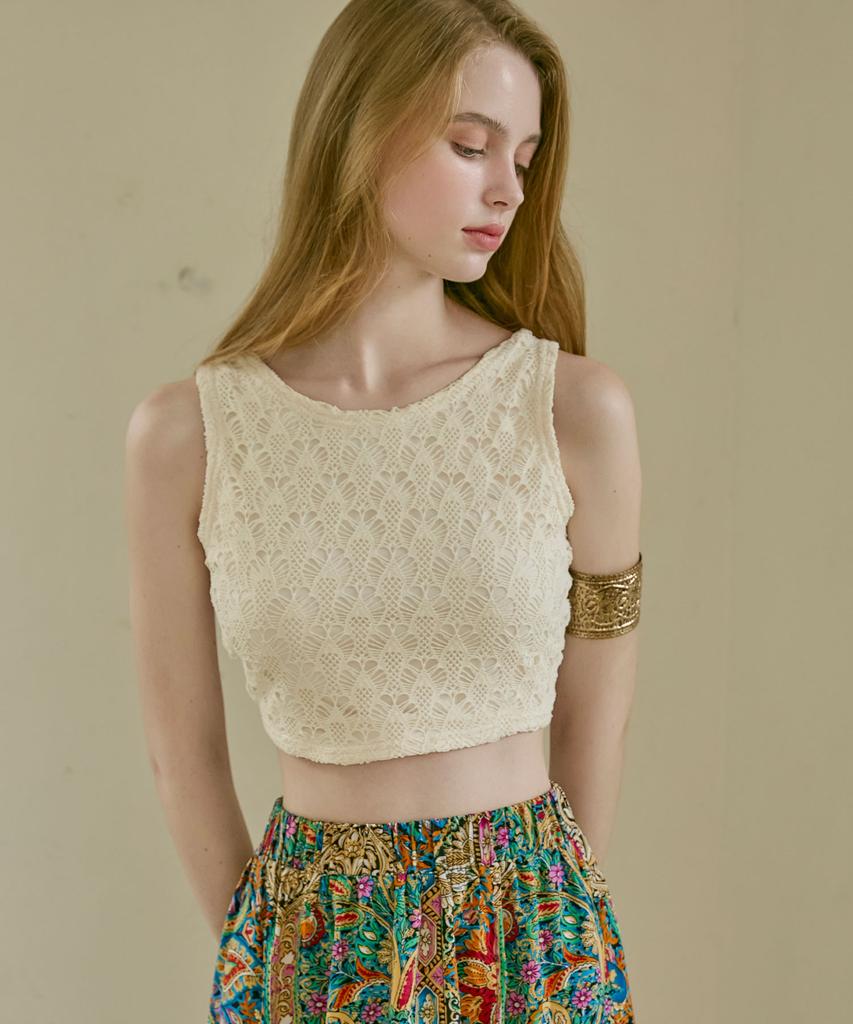 Bikini Bender Farid Crochet Back Ribbon Sleeveless Crop Top