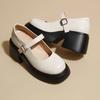 Light Man Home Mary Jane Women's Shoes New One-word Belt Platform Heel High Heels Leather British Style Small Leather Shoes
