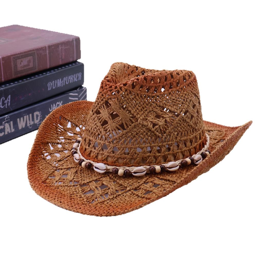 Popular European and American Fashion Hollow Woven Hat Straw Hat Men's and Women's Classic Outdoor Western Denim Straw Hat