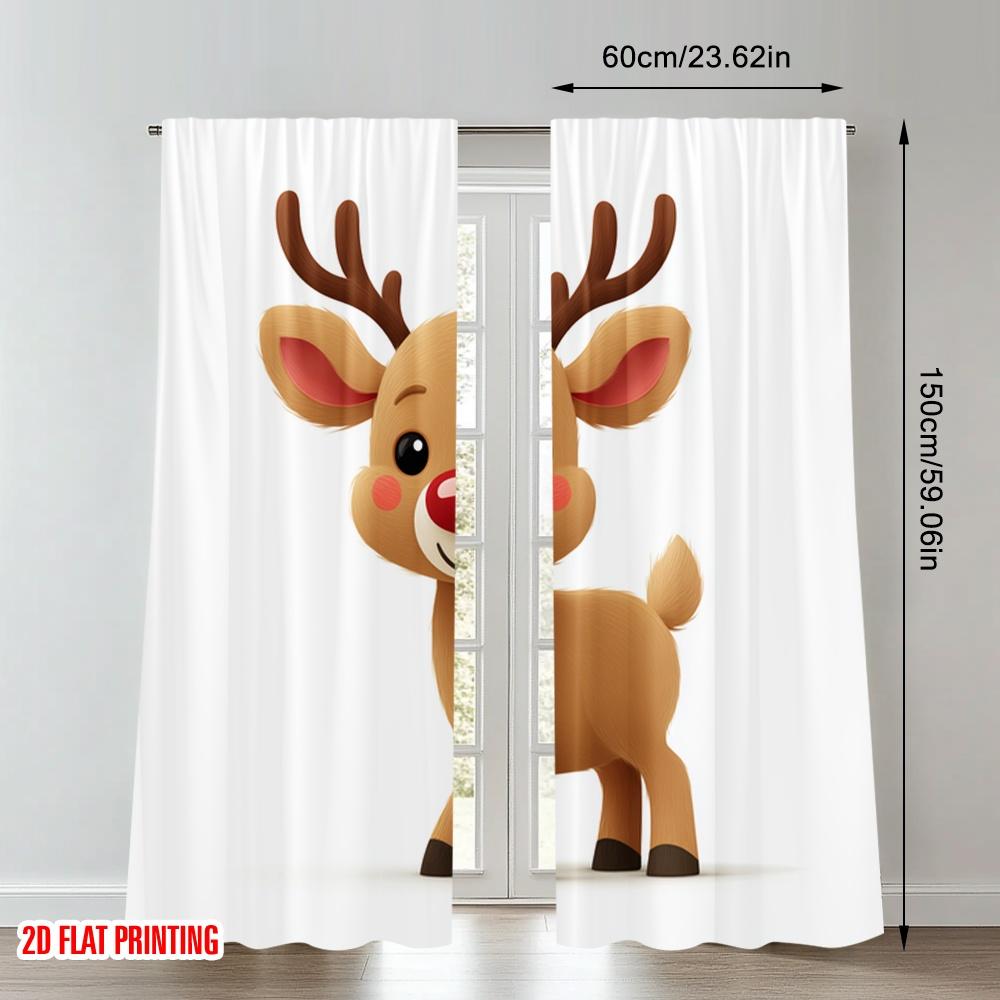 2pcs 2D flat printing Merry Christmas Party Curtains Cute cartoon reindeer Christmas Digital Printed Polyester Drapes Party &