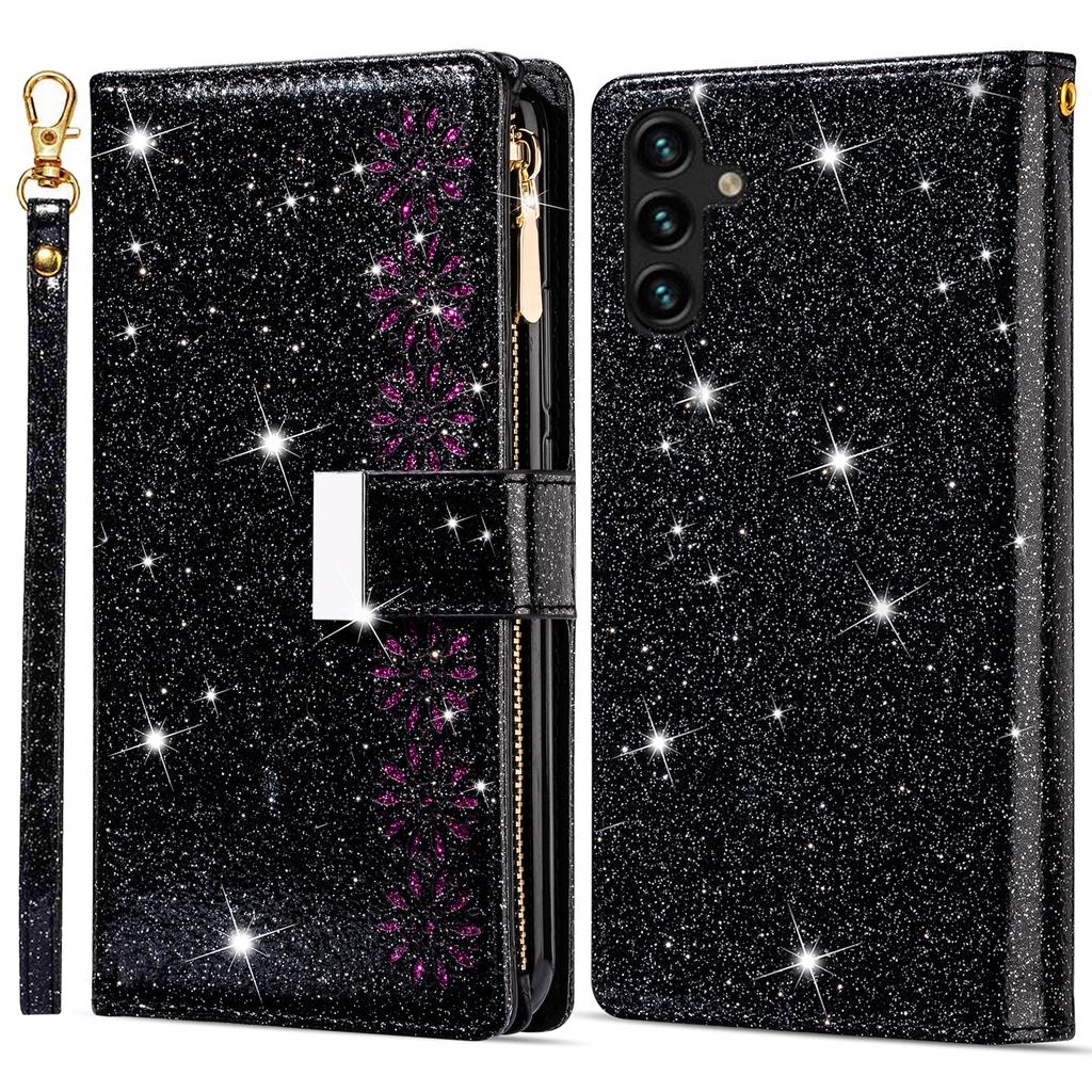 Для Samsung Galaxy A55 5G кожаный чехол-подставка на молнии кошелек блестящий чехол для телефона