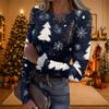 Women's Casual Christmas Print Long Sleeve Ribbed Knit Top with Round Neck