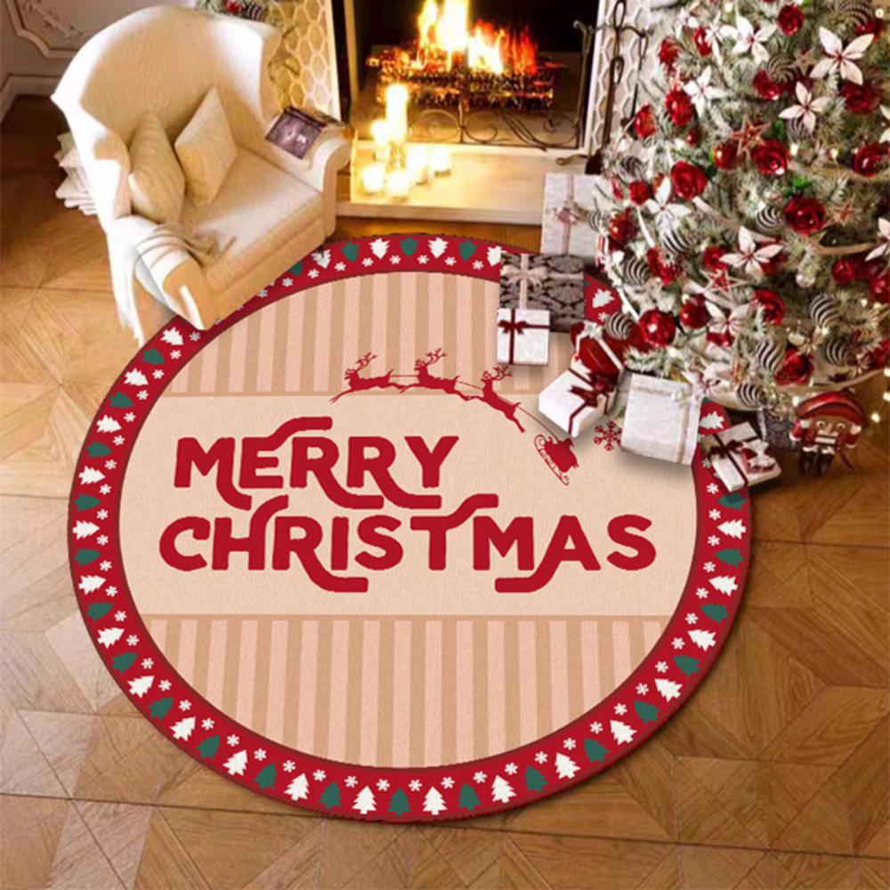 Christmas Theme Round Carpet Living Room Sofa Non Slip Floor Mat Reindeer Pattern Christmas Decorative Household Carpet