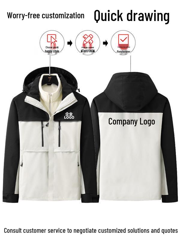 Three-in-One Outdoor Jacket: Fleece Liner, Waterproof, Windproof, Custom Logo
