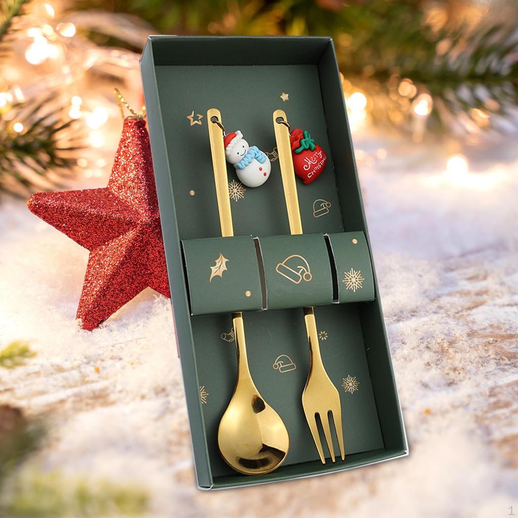 Weihnachtslöffel und Gabel Set Geschirr Dessertlöffel Besteck für Milchshakes