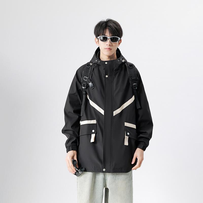 Jackets for Men Spring and Autumn New Hooded Casual Waterproof and Windproof Work Clothes Solid Color Couple Trendy Brand Top Clothes