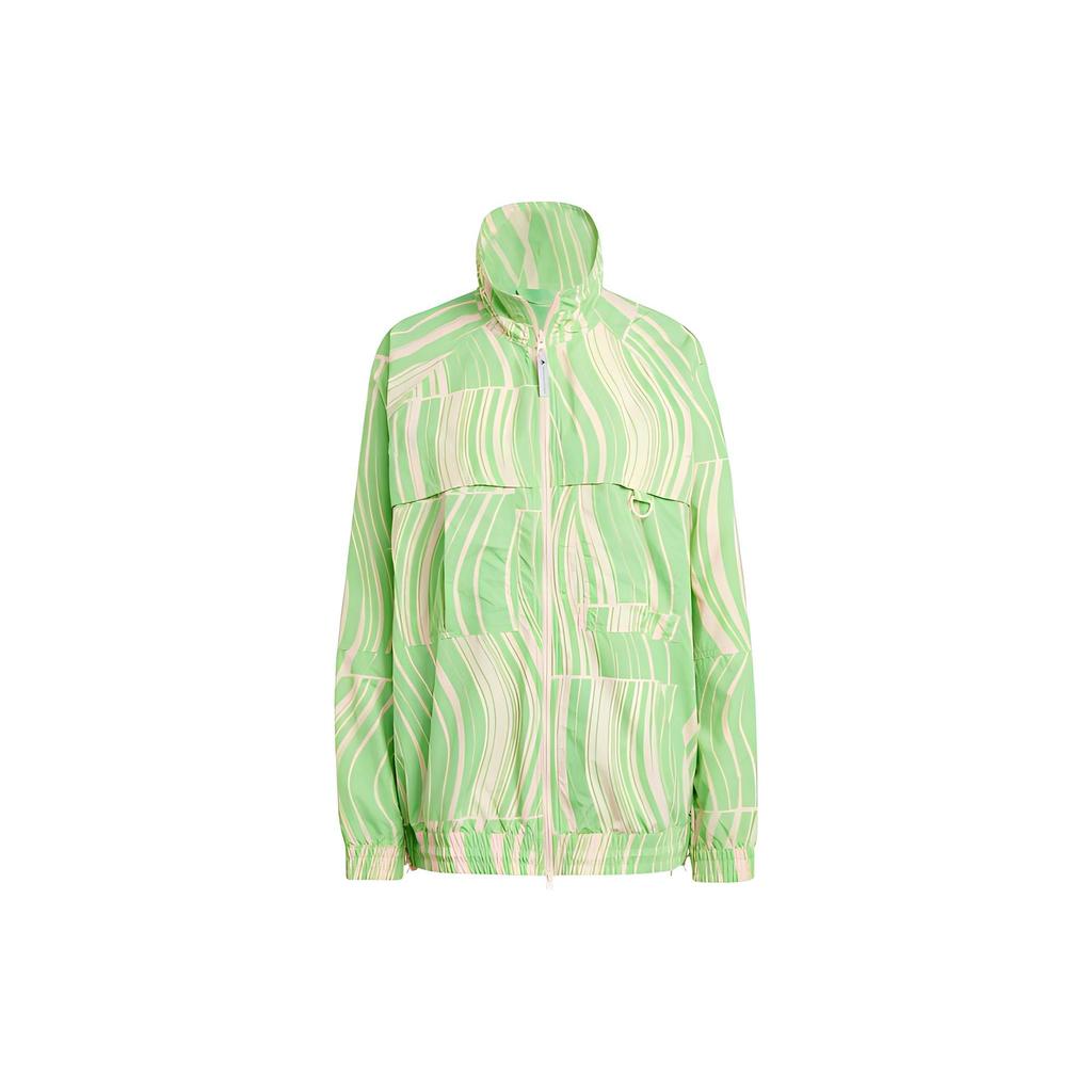 adidas X Stella McCartney Collaboration High-Contrast Striped Pattern Full Print Stand Collar Work Jacket Women Jacket Green HS0988