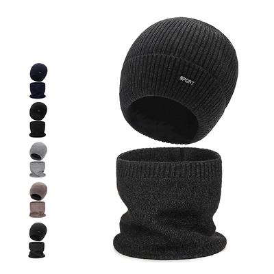 Zweiteiliges Mützenset für Herren: Wintermütze, Strickmütze, dicke, warme Wollmütze, Skimütze, Outdoor-Reitmütze mit Ohrenschutz und Halswärmer, inklusive Schal