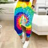 Summer Ladies Spiral Tie Dye Printed Sweatpants Loose Fit Drawstring Joggers Elastic Cuff Daily Casual Pants