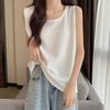 VEZFAA Women's Fashion Casual Summer Spring Solid Color Print Sleeveless U-Neck Blouses & Shirts