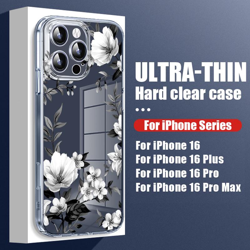 

Цветной цветочный принт Прозрачный ударопрочный чехол для телефона iPhone 16 Pro Max 15 Pro 14 13 12 11 Жесткий ПК Защита линз Тонкий прозрачный бампер Чехол iPhone 15