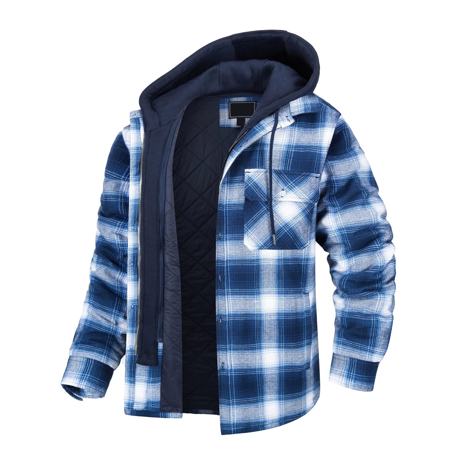 

Men s Autumn/Winter Long Sleeve Lapel Plaid Hooded Thickened Shirt Jacket XXXXL