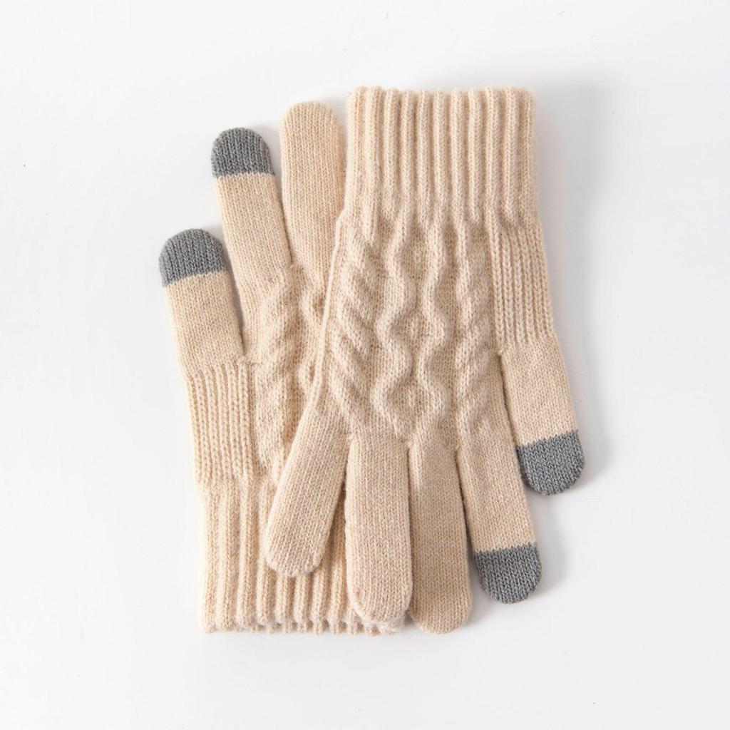 Women's Winter Velvet-Lined Touchscreen Knit Gloves - Cute, Thick, Korean Style, Cold-Proof