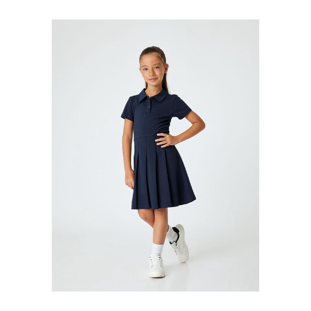 School Dress School Shirt Collar Short Sleeve Button Detailed Cotton