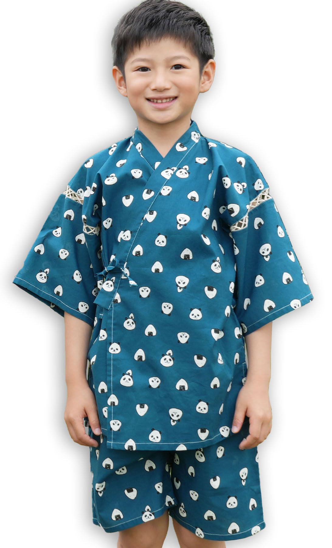 

Bee Jinbei summer set for boys and summer perfect for festivals and fireworks Cobalt Blue x Panda Onigiri ball [Bee] (Japanese wear) kids, girls,