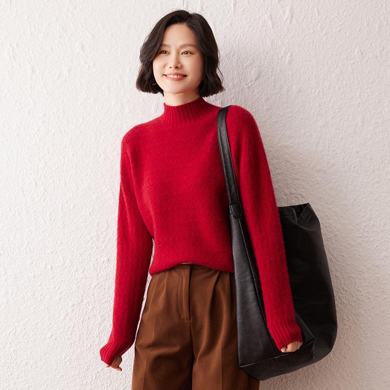 Lekasha Women's Raglan Sleeve Cashmere Half-High Neck Pullover for Autumn/Winter