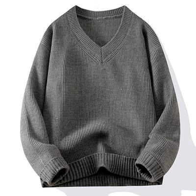 Gestrickter V-Ausschnitt-Pullover Gerippter Ausschnitt Nicht leicht zu verformen Dick Warm Modetrend Knackige Form Groß Dünn Qualitätsstoff Haut