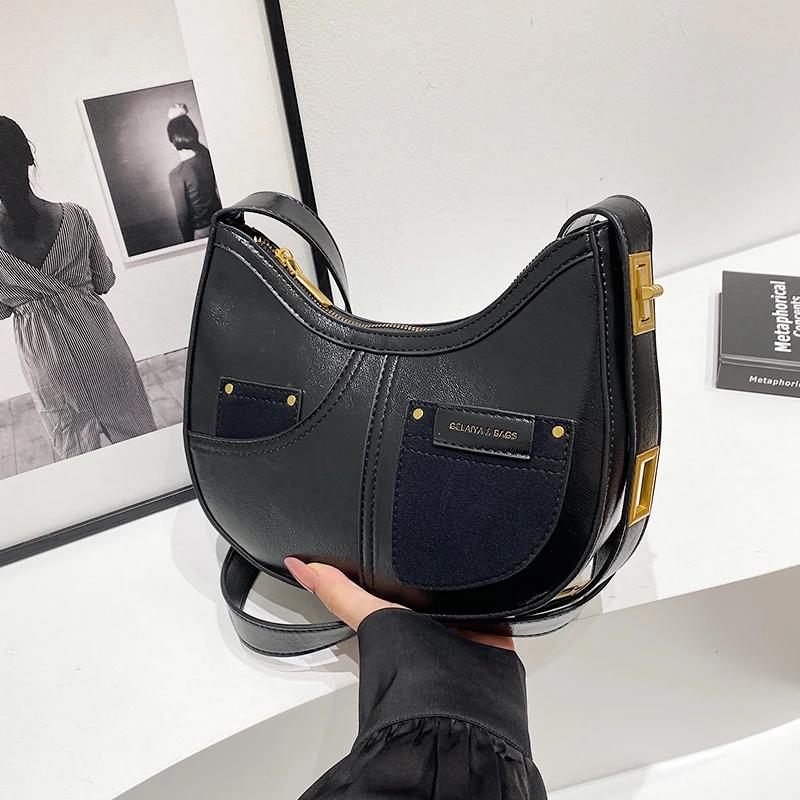 Solide PU Halbmond-Schultertaschen hochwertiges Gefühl von Luxus Designerstil Persönlichkeit heiß modisch feminin Umhängetaschen