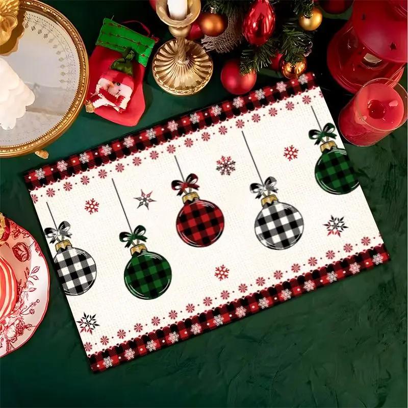 1PC Christmas Placemats Linen Christmas Trees Snowflake Gnome Print Table Mats Xmas Table Pads for Home Hotel